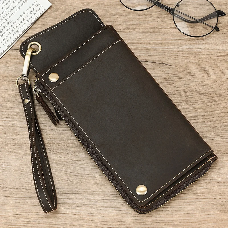 Luufan Genuine Leather Day Clutch Wallet For Men Vintage Male Hand Purse Top Grade Crazy Horse Leather ZIpper Phone Clutch Purse