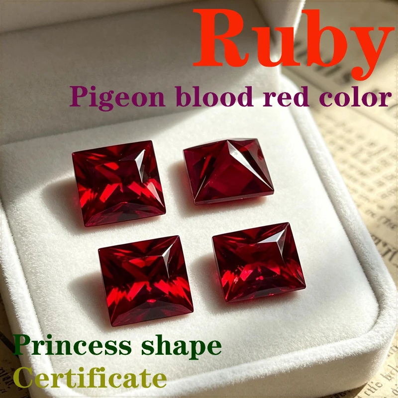 Ruby Pigeon Blood Red Color Artificial Gemstone Princess Shape Available Certificate Wholesale