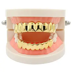 Portable Top Bottom Falso Dentes, Halloween Mouth Grills, Presentes, Banhado a Cobre, Gold Tooth Caps, Festa para Fantasias Cosplay