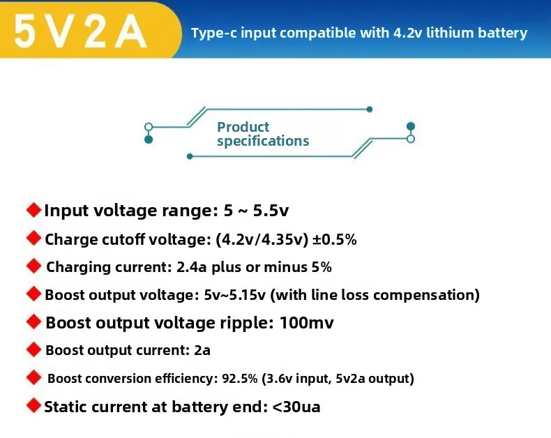 1–5 Stück/Smart 5 V 2 A Typ-C-Ladegerät-Entlader-Modul für 3,7 V Lithium-Batterie, einstellbare 4,2 V/4,35 V Ladeabschaltung – Detail 2