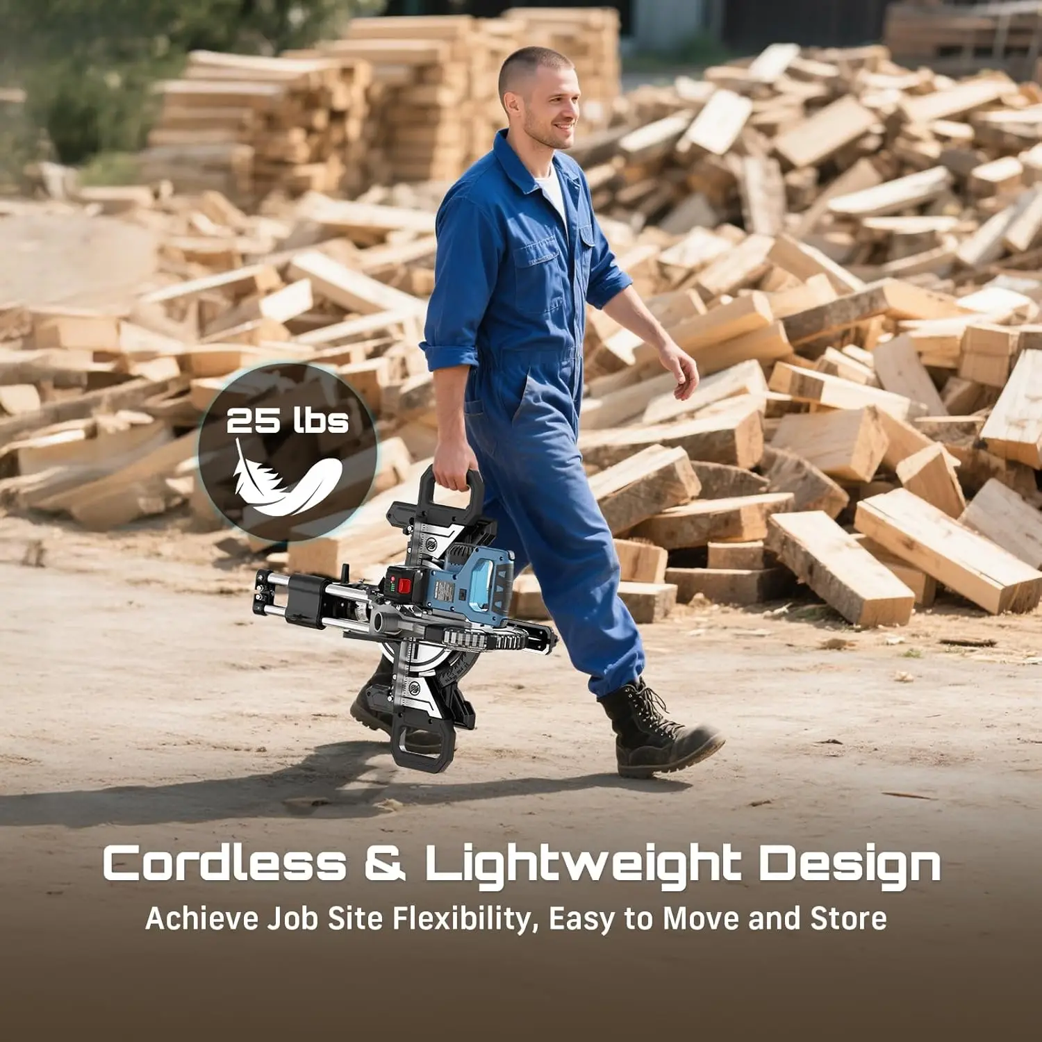 

Seesii Sliding Compound Miter Saw 8'' Cordless Power Miter Saw with Laser Guide Single Bevel 45° Wood Cutting Sliding Saw