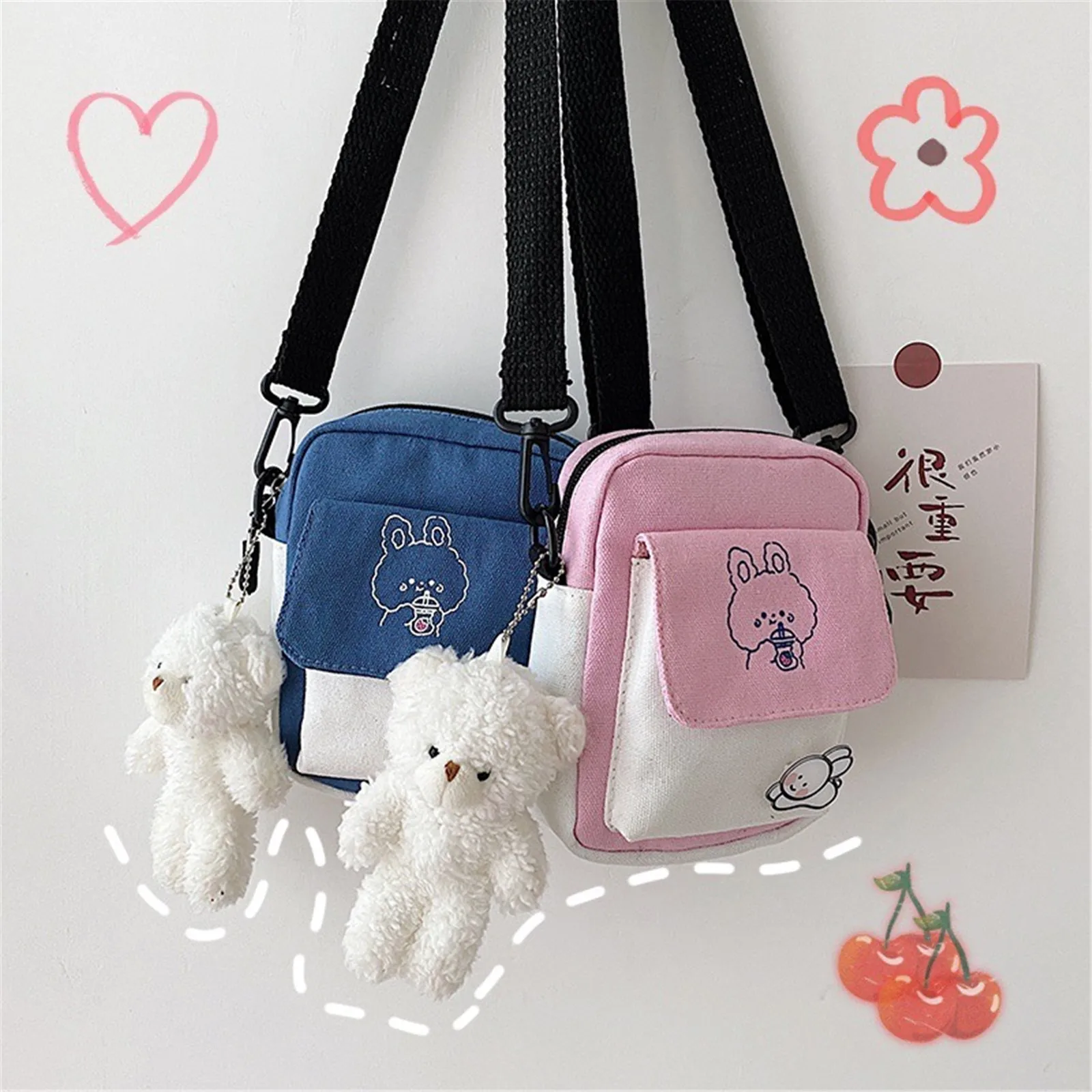 女性用キャンバスショルダーバッグ,ペンダントとバッジ付きの小さなハンドバッグ,韓国のファッション,2020