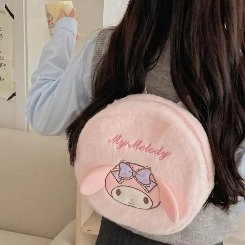 Dessin animé mignon Kawaii Sanrioed Kuromi ma mélodie cannelle sac automne/hiver en peluche épaule oeuf sac mignon sac à dos