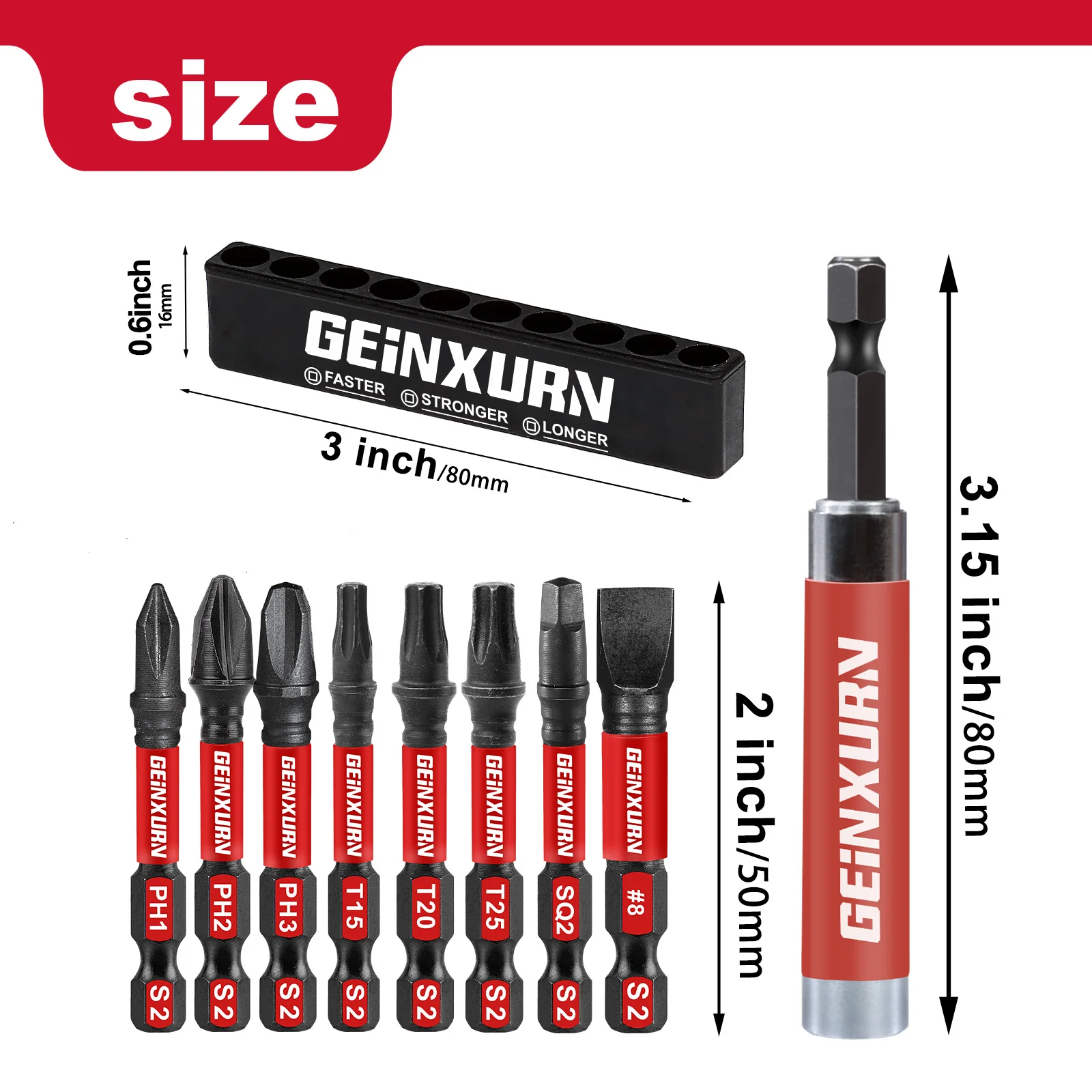 Geinxurn Drive Guide with Self Retracting Sleeve(3.15”) and Screwdriver Bit, Magnetic Drill Bit Tip Holder