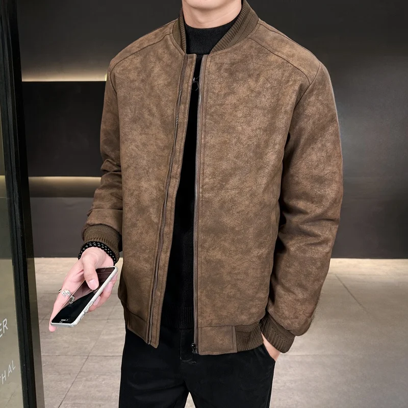 

Мужское пуховое пальто Jaet, легкое свободное зимнее пальто с бейсбольным воротником, кожаная повседневная теплая верхняя одежда на осень-зиму