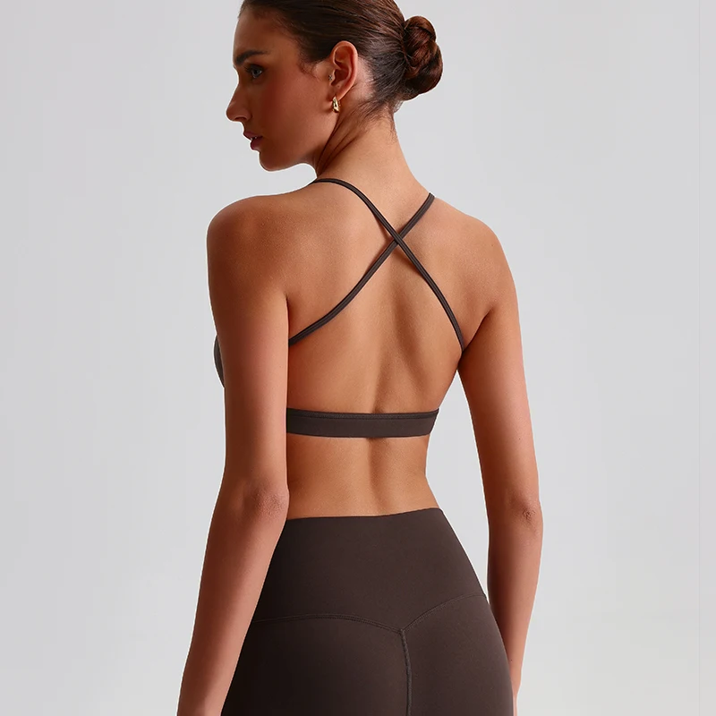 Women's Cross Back Push Up Sports Bra with Removable Pads Spaghetti Strap Yoga Bralette Buttery Soft Workout Yoga Crop Tank Top