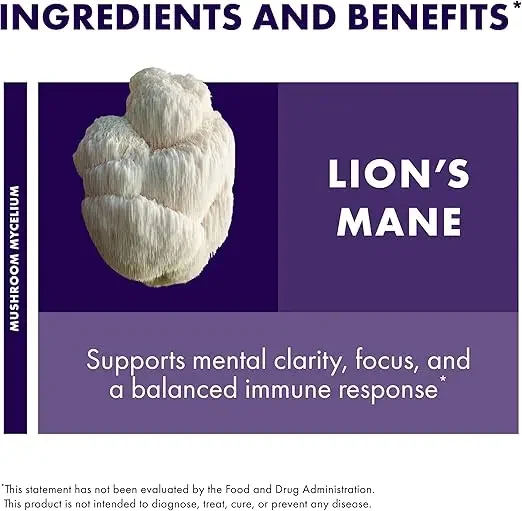 Mushroom Lion Mane - Brain Health Supplement - Attention and Memory Function - Immune and Neurological Supplements