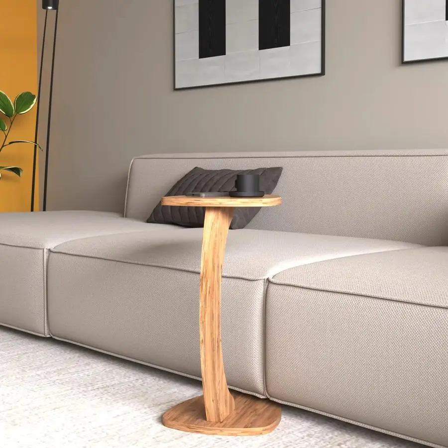 Shaped Triangular Top Design Table for Couch Small Places, Space Saver Sheild Shape Side Table for Sofa and Bedside with Wheels,