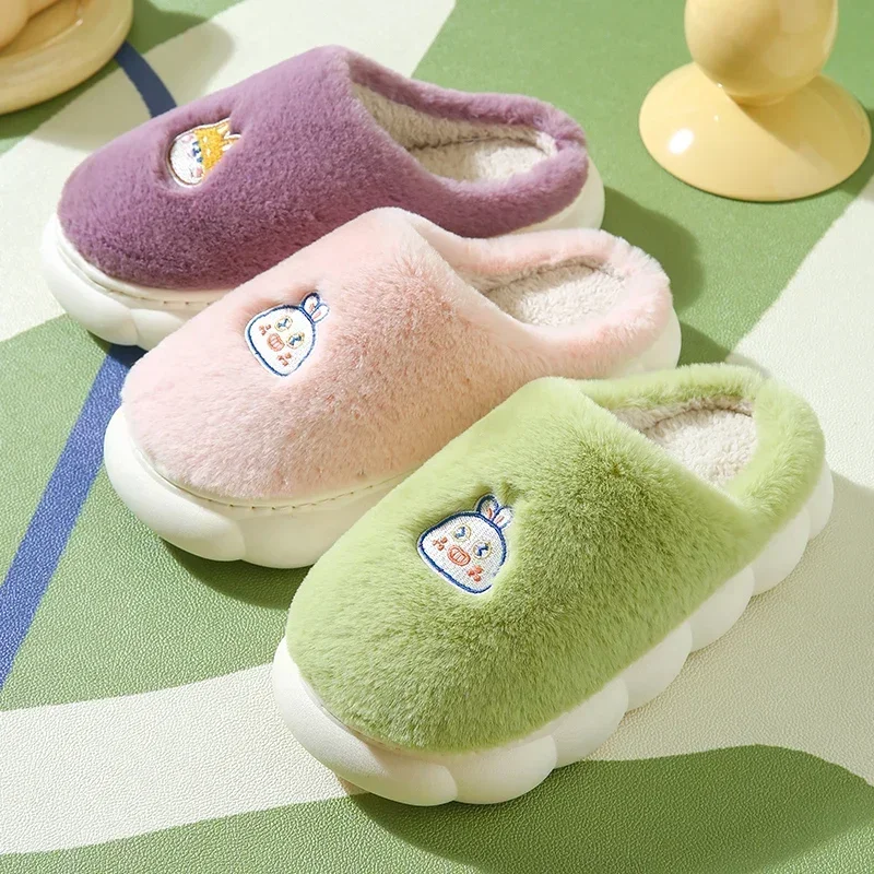 New Couple Winter Soft Indoor Female Antiskid Slides Ladies Mule Warm Fluffy Slippers For Women Men Home Casual Cotton Shoes