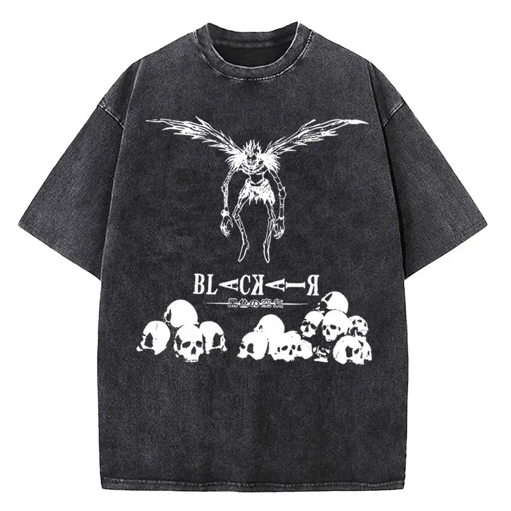 Death Note T Shirt Harajuku Vintage Washed Tops Anime Graphic Printing T Shirt Cotton Washed T Shirts Fashion Streetwear Unisex