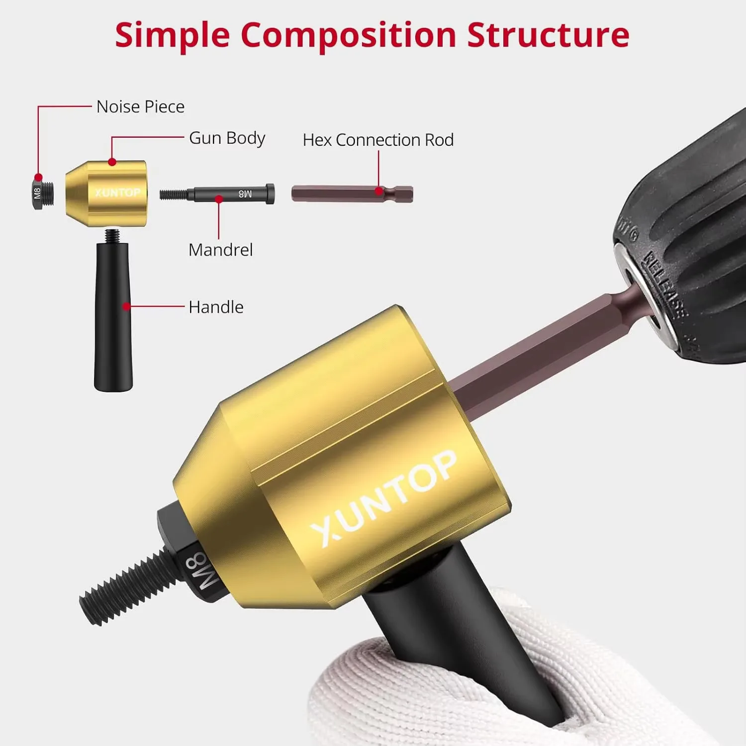 リベットナットドリルアダプターツールキット、アクセサリ、メートル法およびインペリアルサイズ、電動リベットガン用ナットガンアダプター、100個