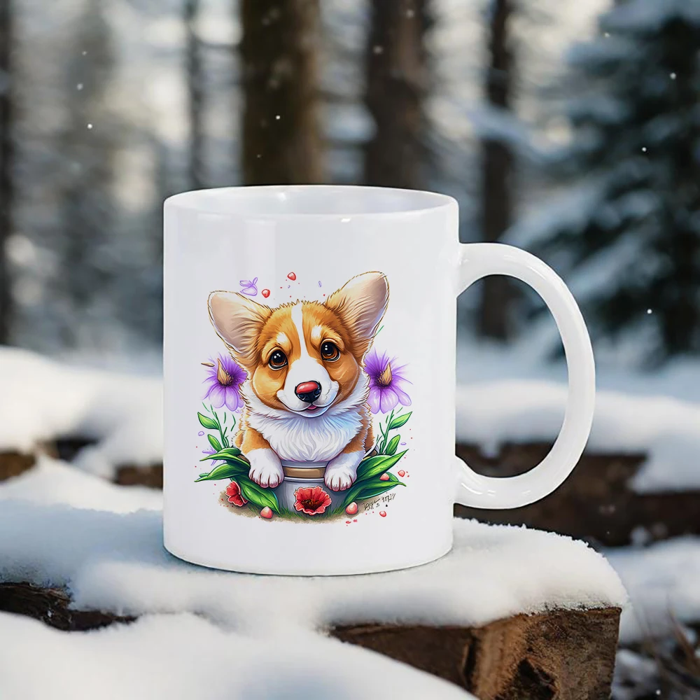 

11 Oz Ceramic Mug Dogs Floral Pattern Coffee Mugs Various Cute Puppy Breakfast Cups for You Daily Use Christmas Gift Drinkware