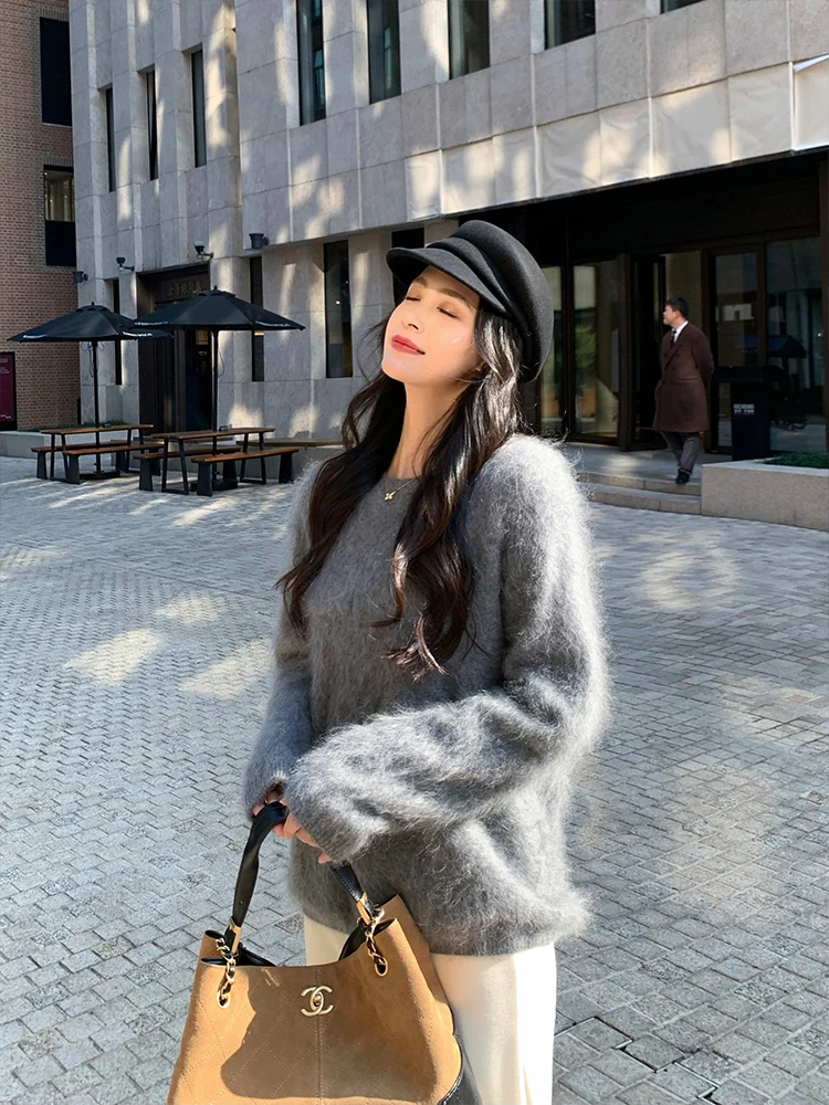 

Утепленный женский свитер из флиса: мягкий, уютный, теплый, зимний, вязаный, шерстяной, повседневный, свободного кроя, с длинными рукавами, круглым вырезом, цветной