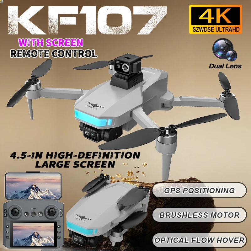 KF107 GPS Drone 4K Professional HD Dual Camera With screen 360° Obstacle Avoidance brushless motor FPV Dron Rc Quadcopter Toys