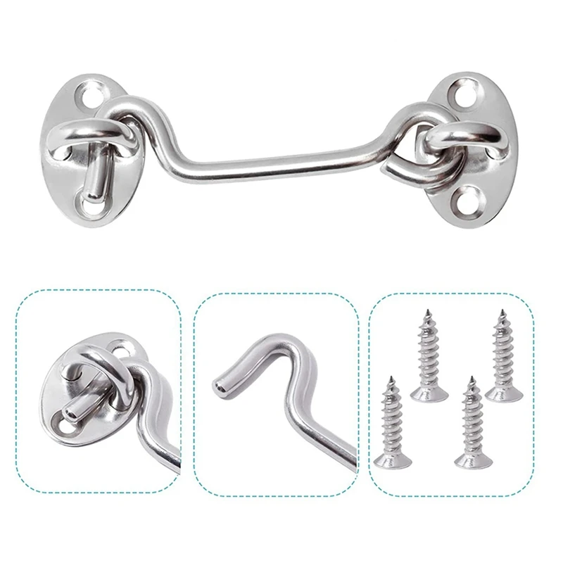 3Pcs Barn Door Latch Door Lock Hardware,4-Inch Sliding Door Lock Eye Hook Latch With Screws,Stainless Steel Gate Latch