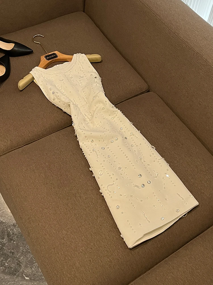 

Chic Celebri Sle Cold Godd New Heavy Embellied Diamond Svel Vest Dr mid Waist Commute Basic A-000