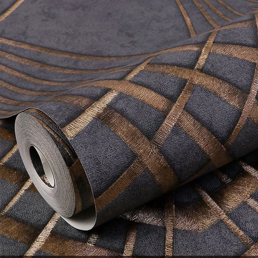 

For 10m Embossed Thick Wallpaper for Living Room Geometry lines Wall Papers Home Decor TV rollo papel mural non adhesivo 10 metr