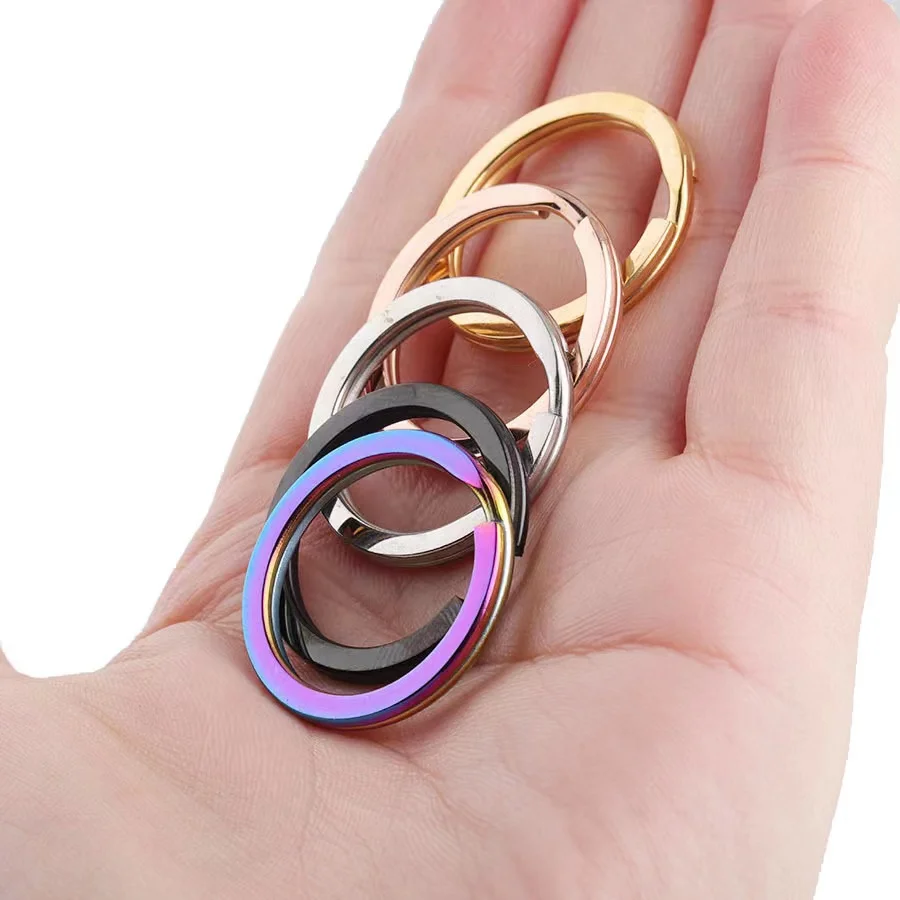 20Pcs/Lot 25/30/35mm Flat Ring Rainbow Color Stainless Steel Mirror Polished Key Holder Split  DIY  Keychain