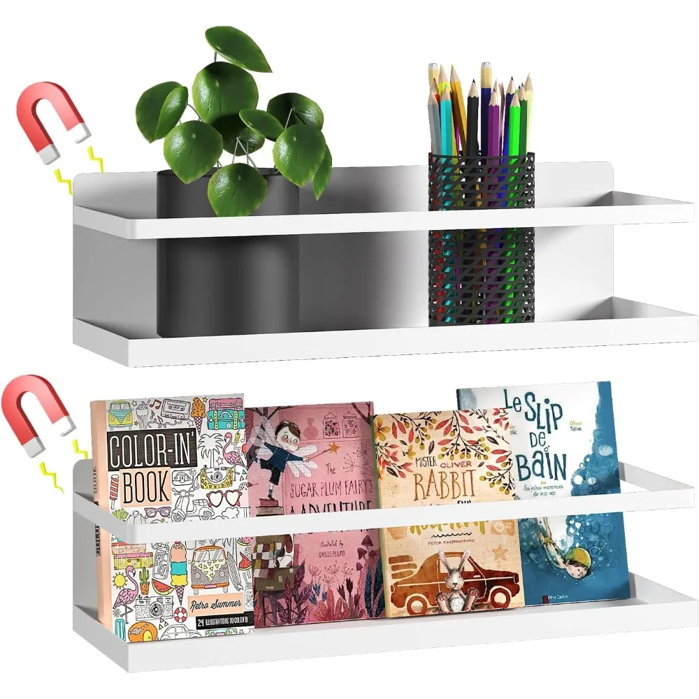 2 white board metal magnetic bookshelves, teacher classroom office metal magnetic bookshelves, book display shelves