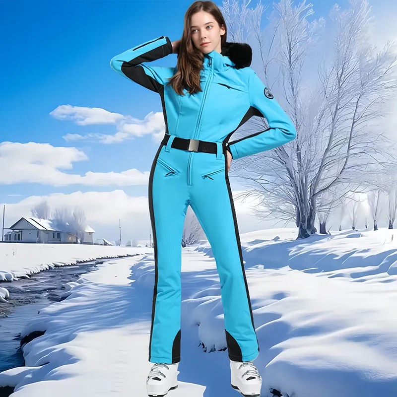 New Overalls Women One-Piece Ski Suit Snowboard Suit Slim Fitting Ski Set Jumpsuit Warm Winter Clothing Wind Proof Waterproof