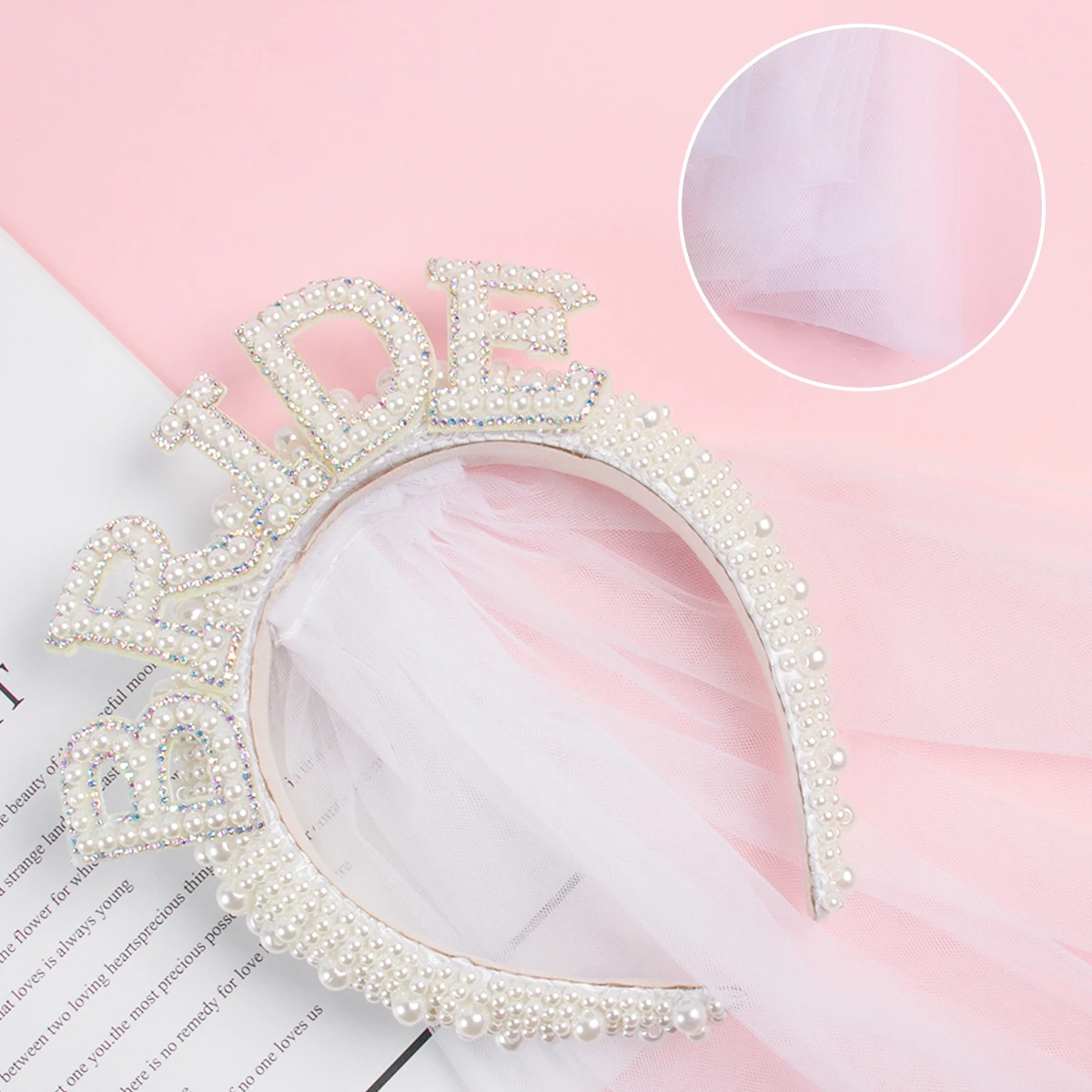 1szt Bride to be Opaska na głowę Pearl Bridal Shower Wedding Bride Veil Hen Party White Bride Headband Crown Bachelorette Party Supplies