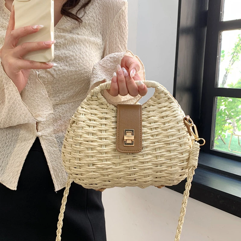 Summer Fashion Women Straw Bag Vacation Beach Bag Female Rattan Shoulder Crossbody Bag Luxury Design Small Ladies Woven Handbag