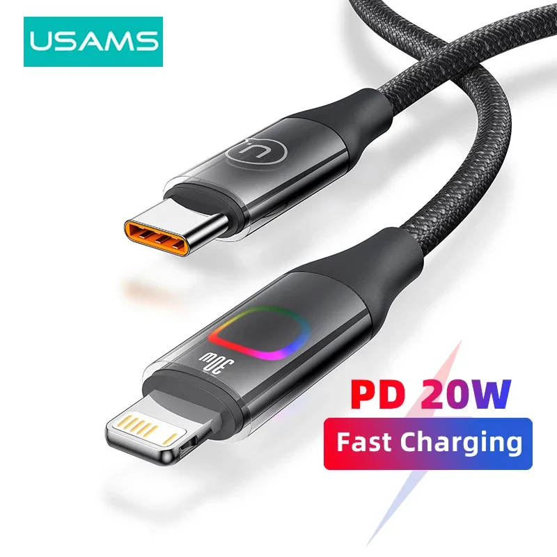 USAMS 30W PD USB Type C Cable For iPhone 14 13 12 11 Pro Max Fast Charge USB C Cable for iPhone USB Type C Cable Wire Code