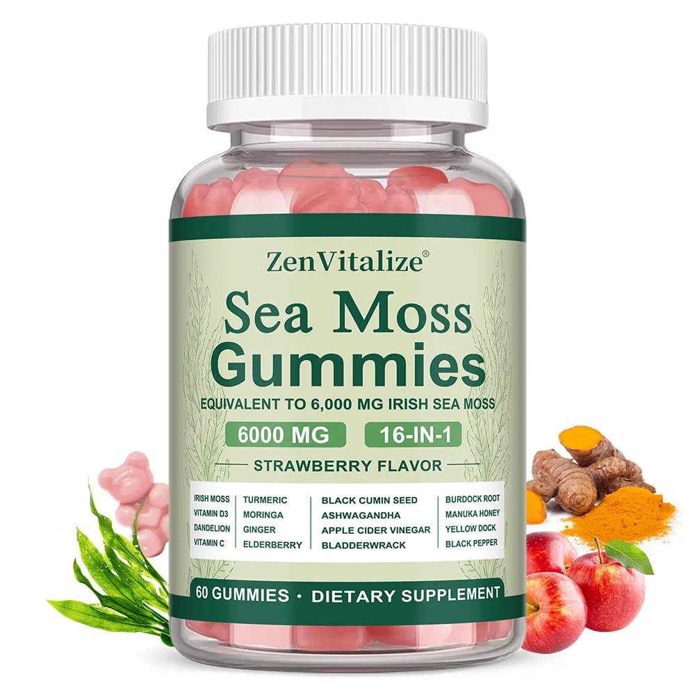 Irish Sea Moss Gummies with Burdock Root, Bladderwrack, Supports Skin, Gut Health, Antioxidant