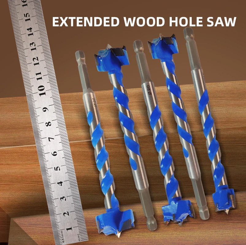 5PCS 16 18 20 22 25mm Forstner Bit Wood Cutter Drill Bit Wooden Hole Saw Woodworking Tool 130mm Extended Hex Drill Bits Set