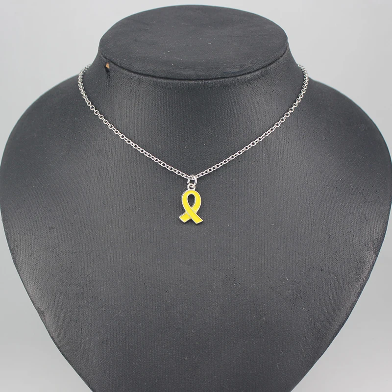 Stainless Steel Chain with Simple Pendant Necklace Breast Cancer Awareness Jewelry Yellow Ribbon Pink Ribbon Necklaces For Women