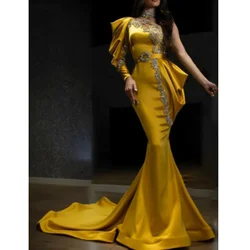 Golden Mermaid Mopping Evening Dress Luxury Floor Length Appliqué Prom Dress Sexy Formal Party Gowns Custom Made فساتين السهرة