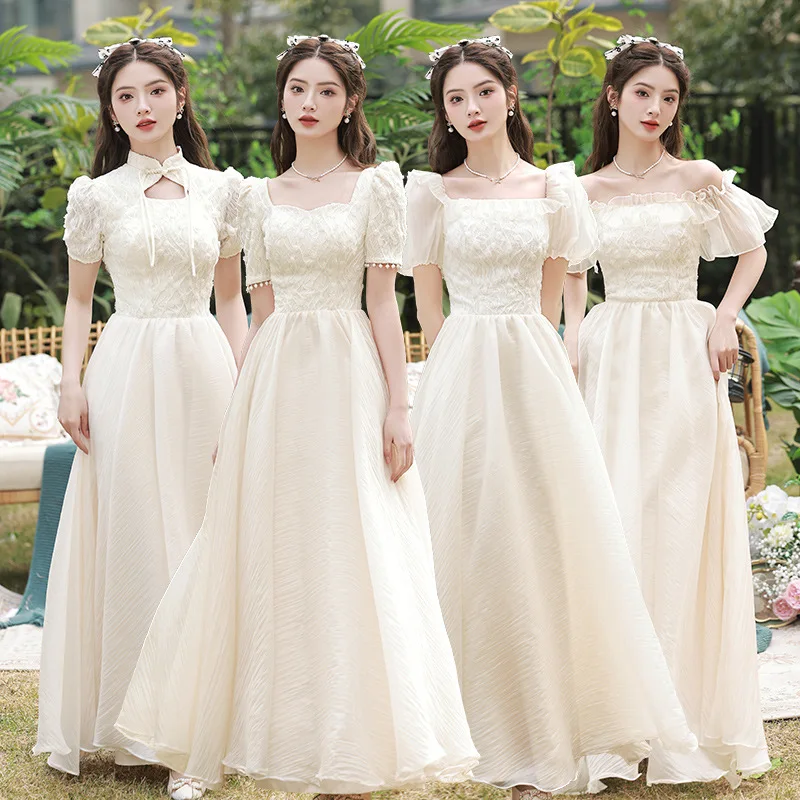 

4Styles Champagne Bridesmaid Dresses Elegant Women Wedding Party Dress Formal Banquet Guest Dress Fairy Evening Gowns