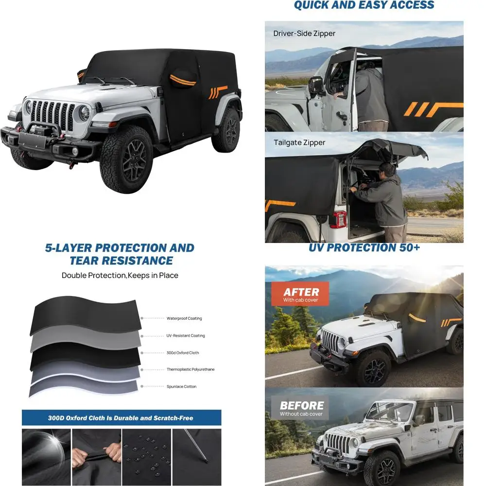 

Waterproof All-Weather Wrangler JK JL 4 Door Cab Cover with Zipper Access, 2007-2025 Model Years, Heavy Duty Protection