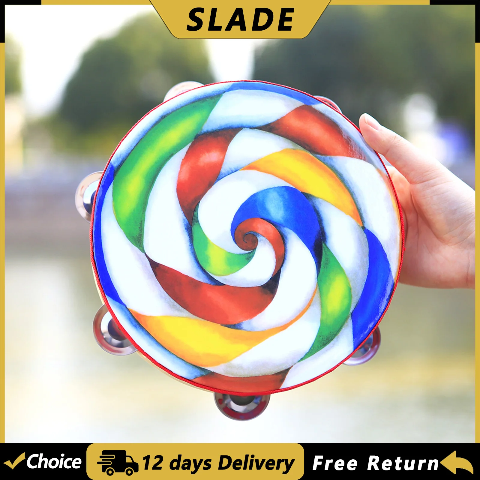 SLADE 8-Zoll Tamburin Einreihiges Handtamburin Lollipop-Muster Buntes Schlaginstrument Musikspielzeug Orff Perkussionsinstrumente