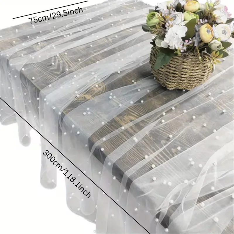 1PC 3meters/118.11inch Sheer Tulle Tablecloth - Polyester Wedding Arch & Dessert Table Cover forReceptions, Elegant Party Decor,