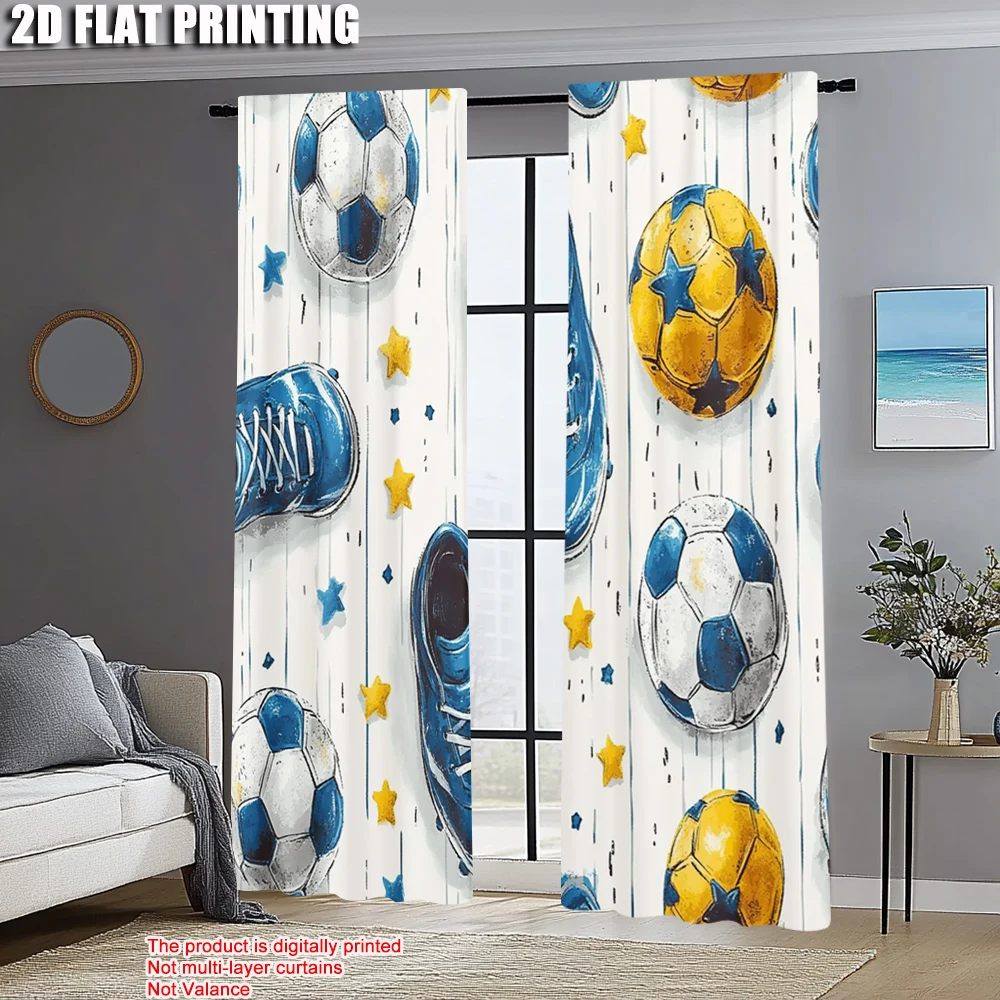 2pcs, Popular Curtain Panels 2D print Sneaker & Soccer Ball Durable 100% Polyester Fabric (without rod) Decorations Inside Use
