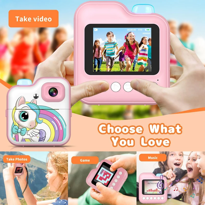 Children Camera Mini Instant Print Digital Camera 32G TF Card Inkless Printing Paper Kids Video Educational Toys For Kids Gift