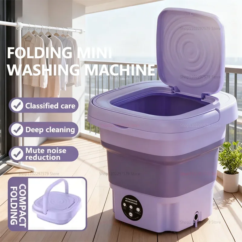 

8L Portable Foldable Mini Washing Machine with Spin Dryer Compact Laundry Washer for Socks Underwear Travel Camping Dorm