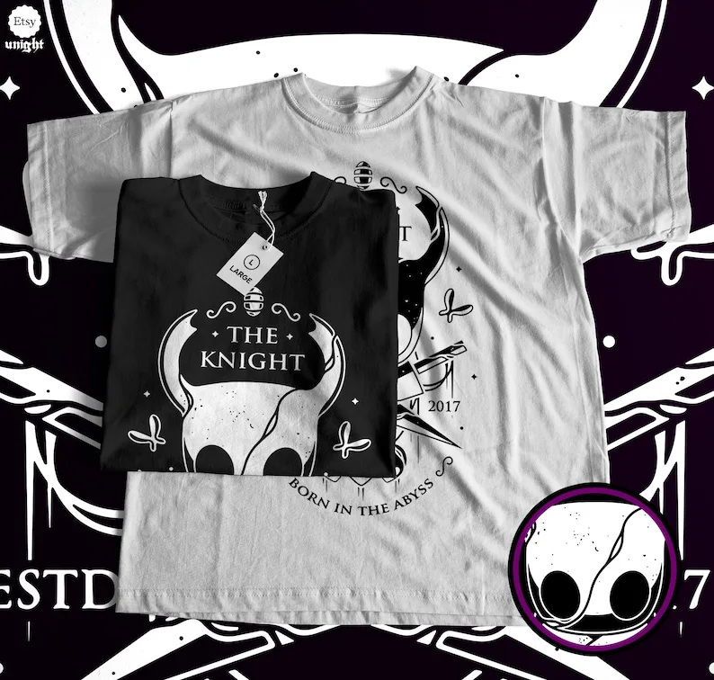 Unisex Abyss Born Knight T-Shirt - Hollow Knight Game Tee, Indie Adventure Quest Top,Eerie Underground Explorer