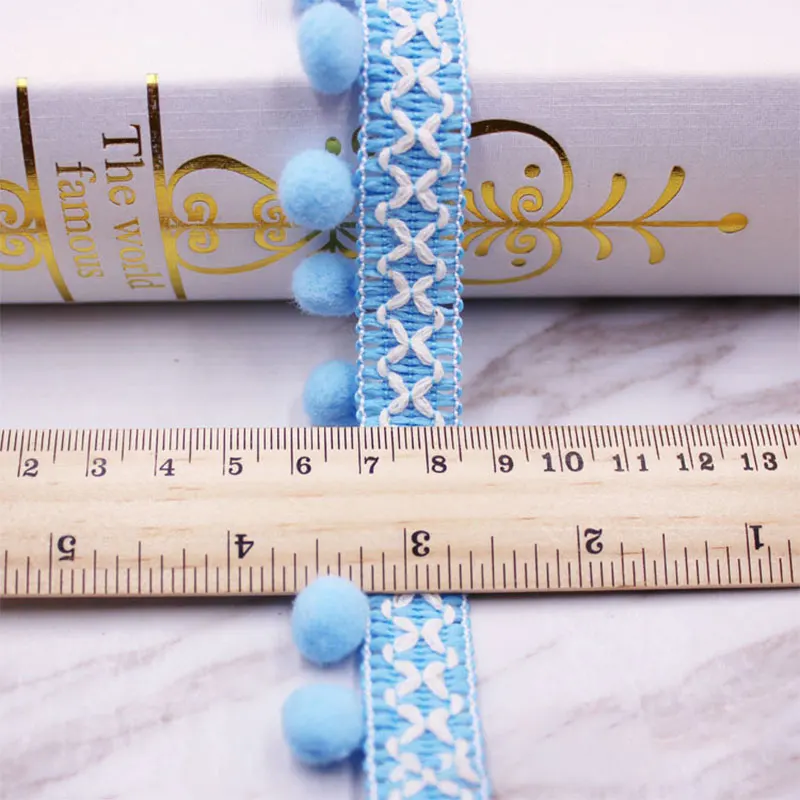 1-10Yards Pompom Fringe Lace Embroidered Trim Ribbon Pompoms Trim Fringe Ribbon Pom Pom Craft Tassel Lace DIY Sewing Accessories