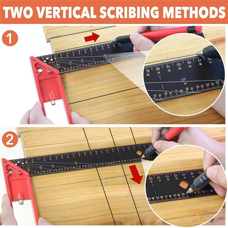مسطرة مربعة تأطير 12 بوصة قابلة للتعديل من GTBL لأعمال النجارة - تتضمن قلم نجار متين و12 عبوة