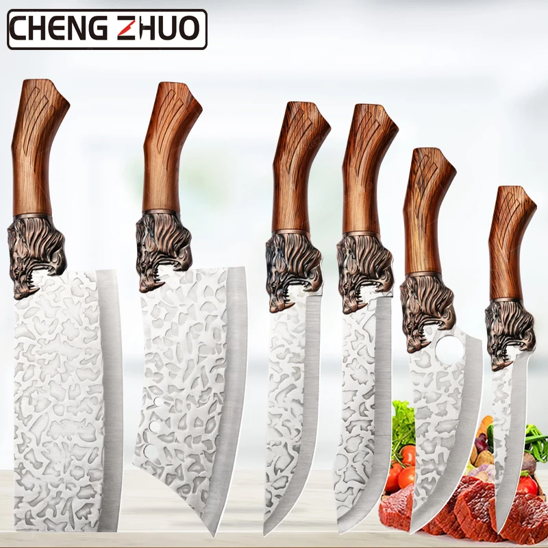 CHENGZHUO Forged Kitchen Chef Knife Set Stainless Steel Meat Fish Fruit Vegetables Slicing Knife Butcher Boning Cleaver Knives