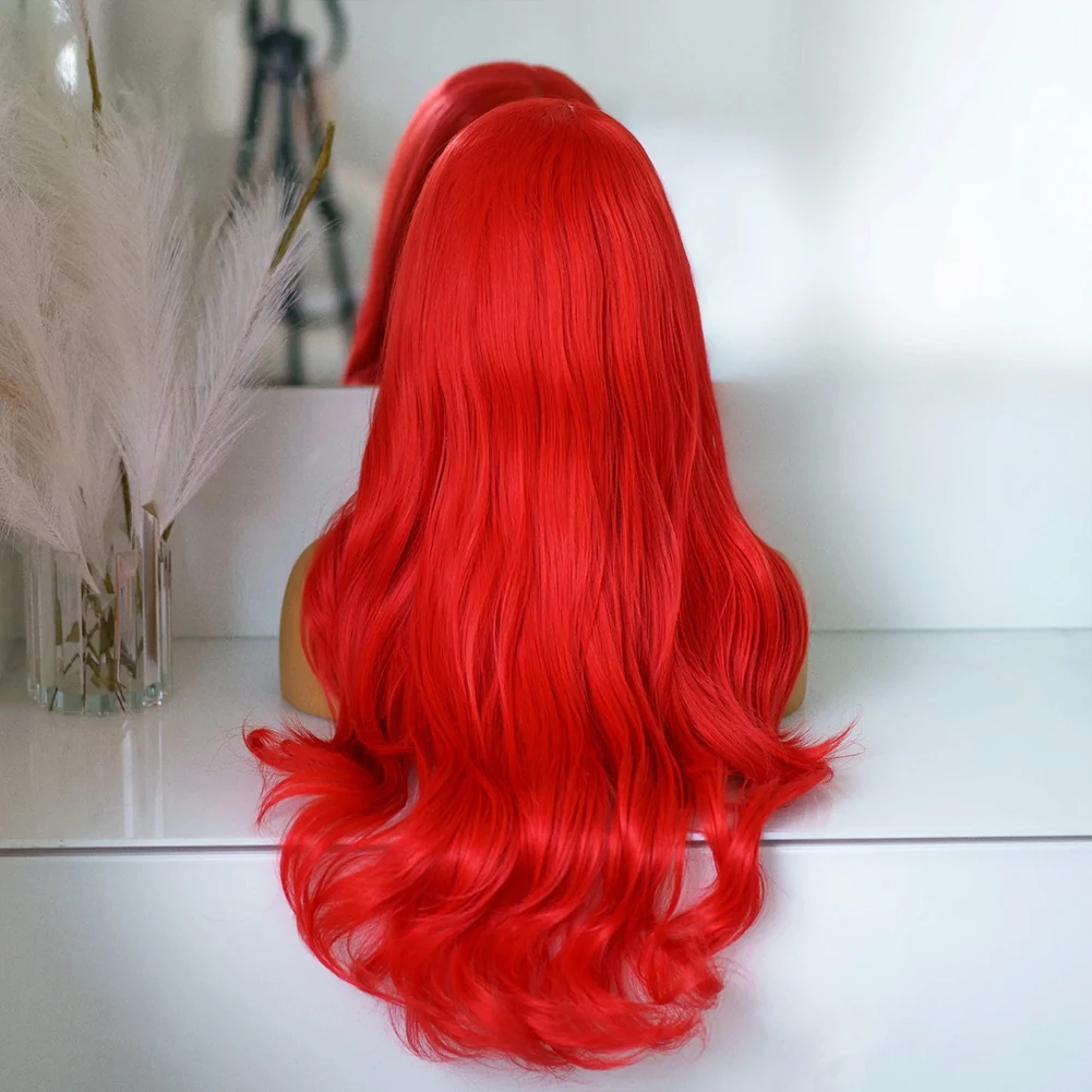 AIMEYA Red Synthetic Lace Front Wig Body Wave Wigs for Black Women Long Natural Hairline Lace Wig Party Cosplay Wigs Daily Used