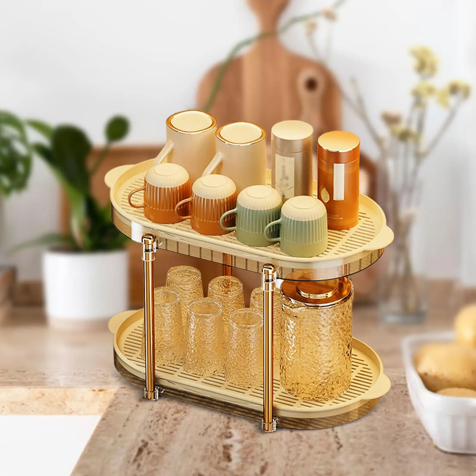 Cups Mugs Drying Rack Double Layer Seasoning Bottle Holder Standing Rack Shelf Storage Drinking Glass Bottles Bowls Coffee Cup