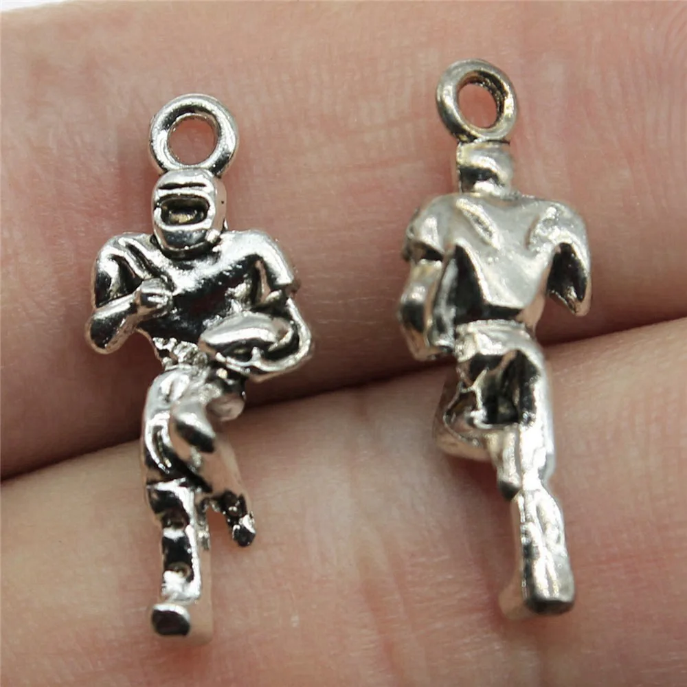 10pcs/lot 22x13mm Football Player Charms For Jewelry Making Antique Silver Color 0.87x0.51inch