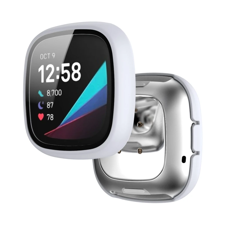 Full Screen Protector สำหรับ Fitbit Versa 3/Sense สมาร์ทนาฬิกา Bumper Shell ป้องกันกรณีสำหรับ Fitbit Versa3/Sense