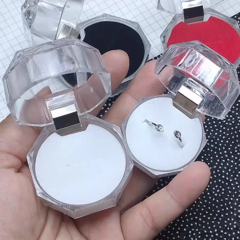 الاكريليك مثمنة واضح كريستال خاتم صندوق خواتم الموضة القرط عرض المجوهرات المنظم حقيبة للتخزين مجوهرات الزفاف علب الهدايا