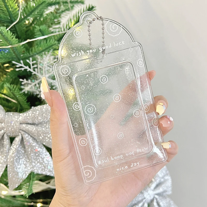 New Transparent Glitter Cute 3 Inch Photocard Holder PVC Girl Heart Card Holder Storage Idol Card Display Protective Pendant