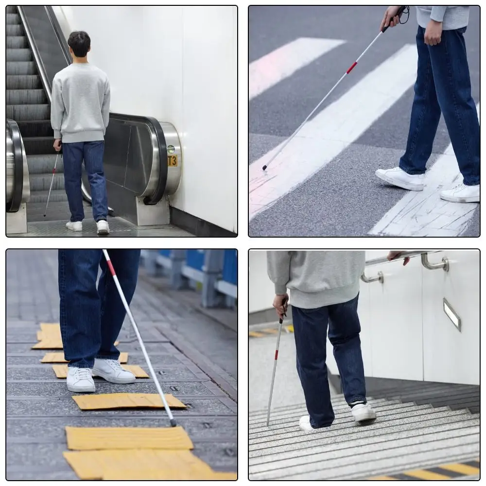 

Aluminum Alloy Blind Walking Stick Adjustable Height Reflective Hiking Trekking Pole Anti-slip Grip Portable