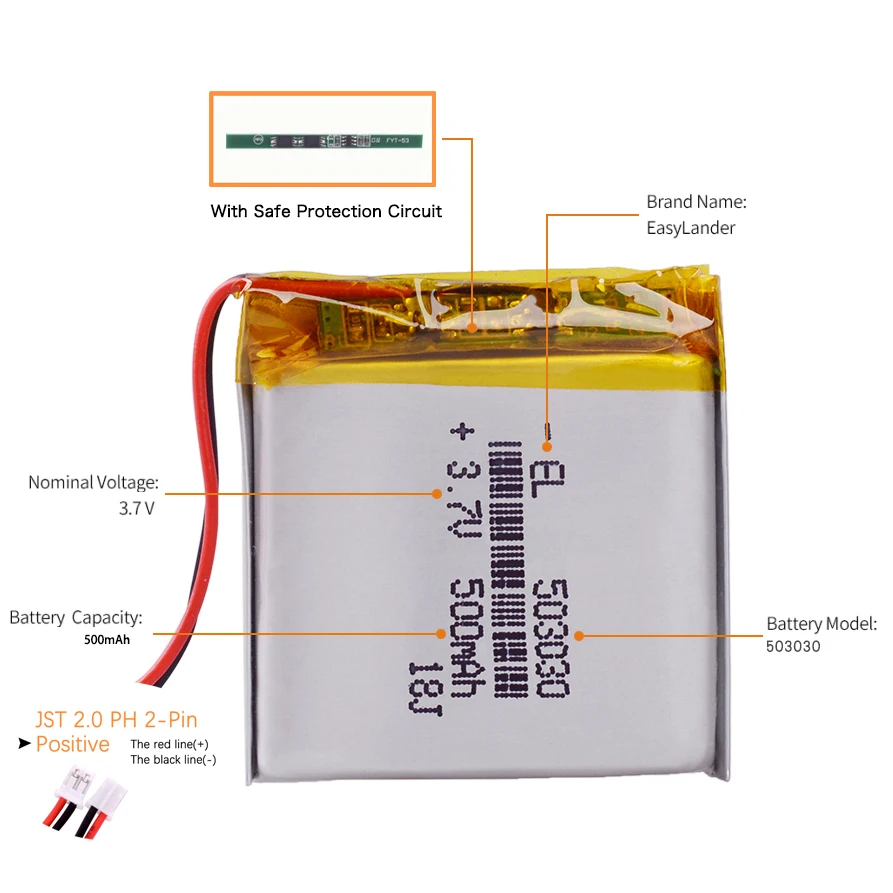 3.7V 503030 500mAh akumulator litowo-jonowy polimerowy do Mp3 głośnik pasek na smartwatcha Dvr GPS 053030 503131 453030